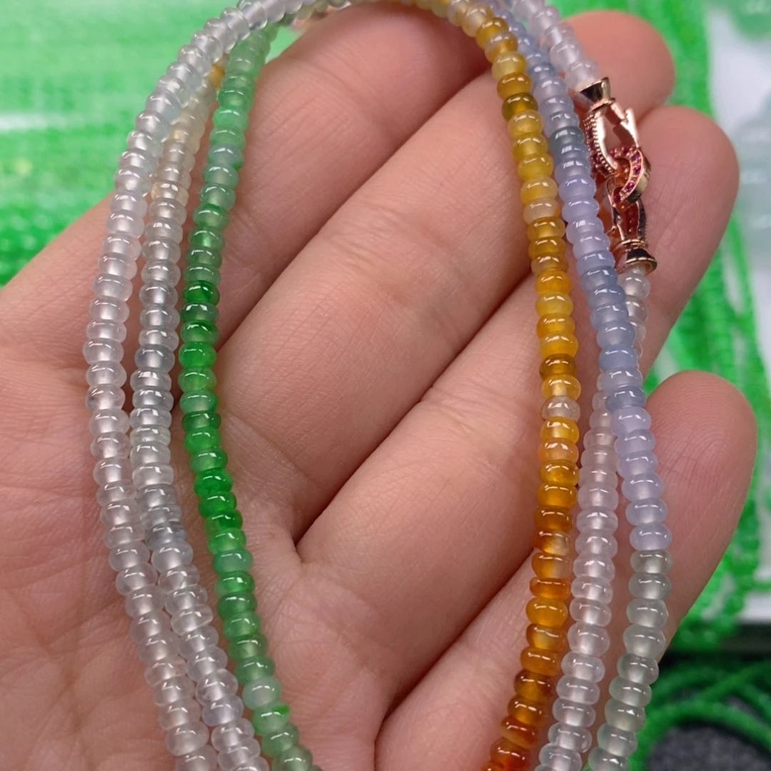 翡翠颈饰未镶嵌高冰种多宝算盘珠项链3.8m' m