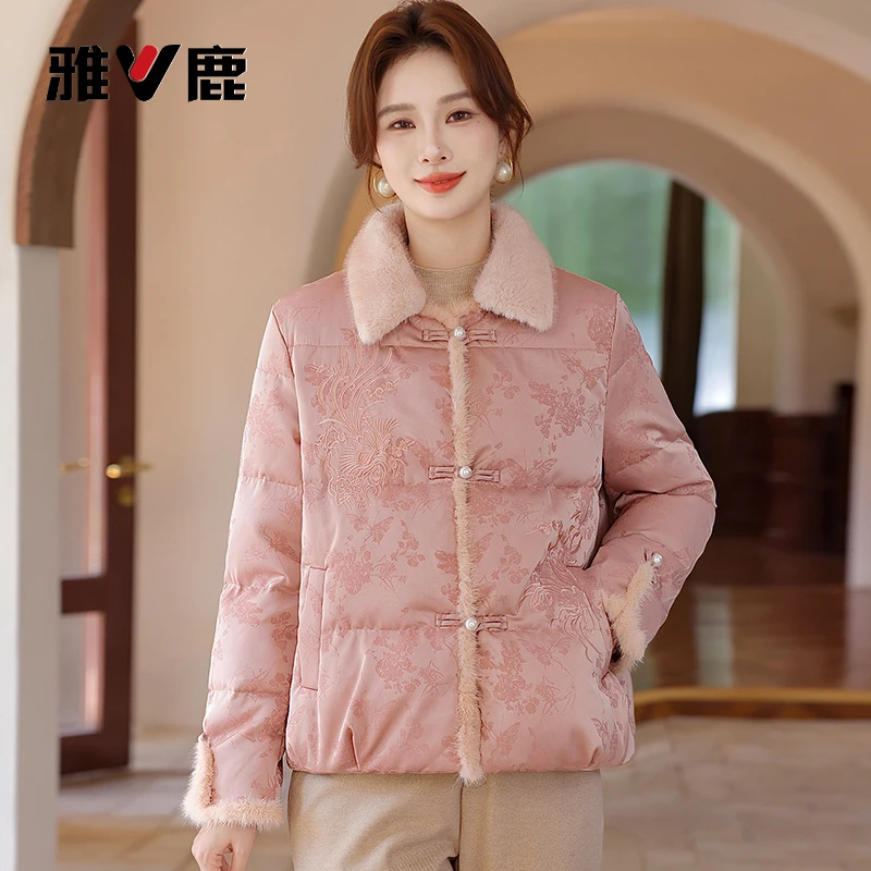 雅鹿新中式妈妈冬装外套外套2025新款国风短款外套中老年女秋冬款