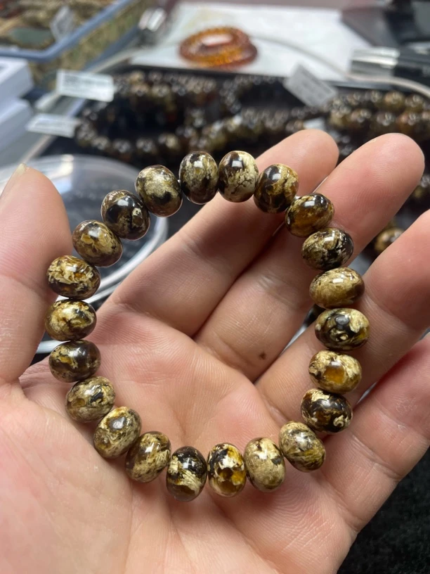 11规格抚顺琥珀花珀白花手串好二级精品全手工打磨
