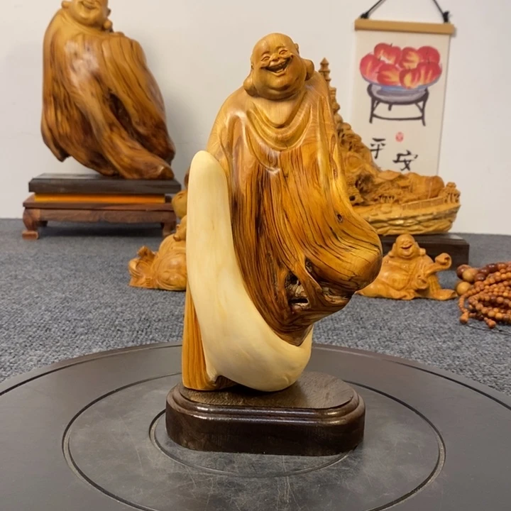 柏木太行崖柏弥勒佛摆件根雕工艺品