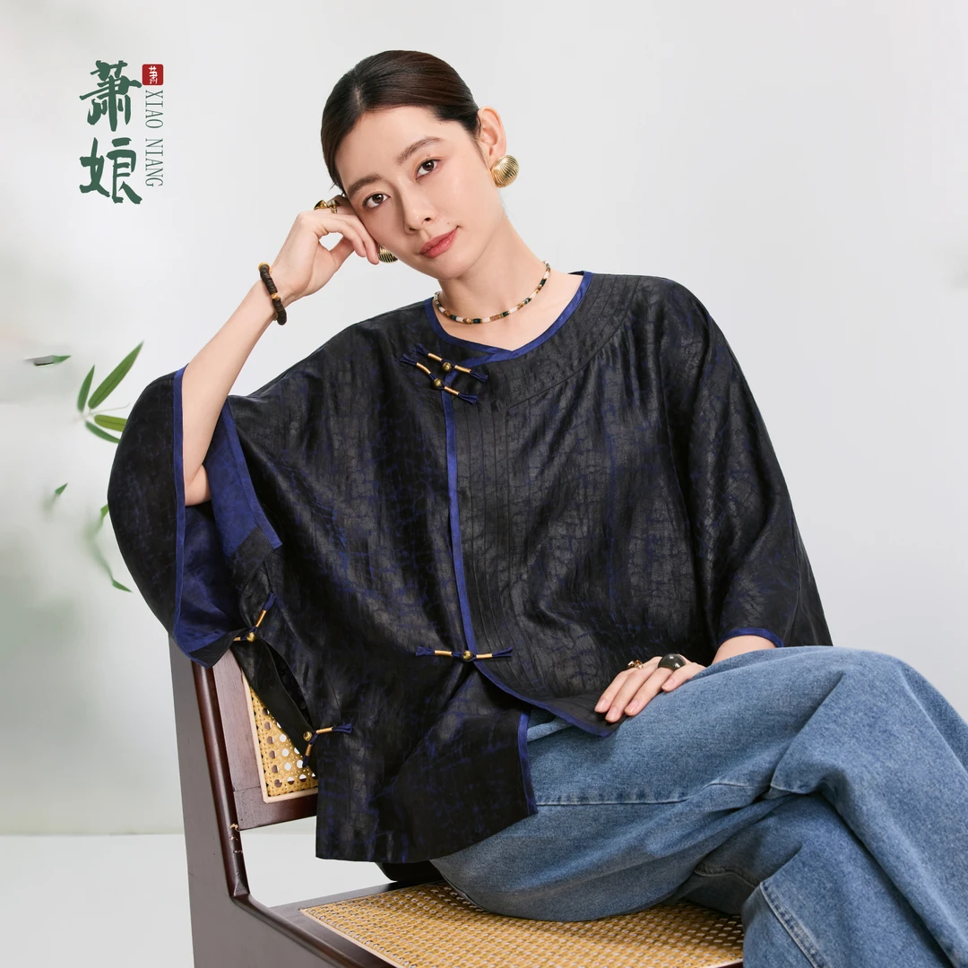 萧娘【醉揽月】缎龟香云纱桑蚕丝上衣新中式宽松复古中国风上衣1537