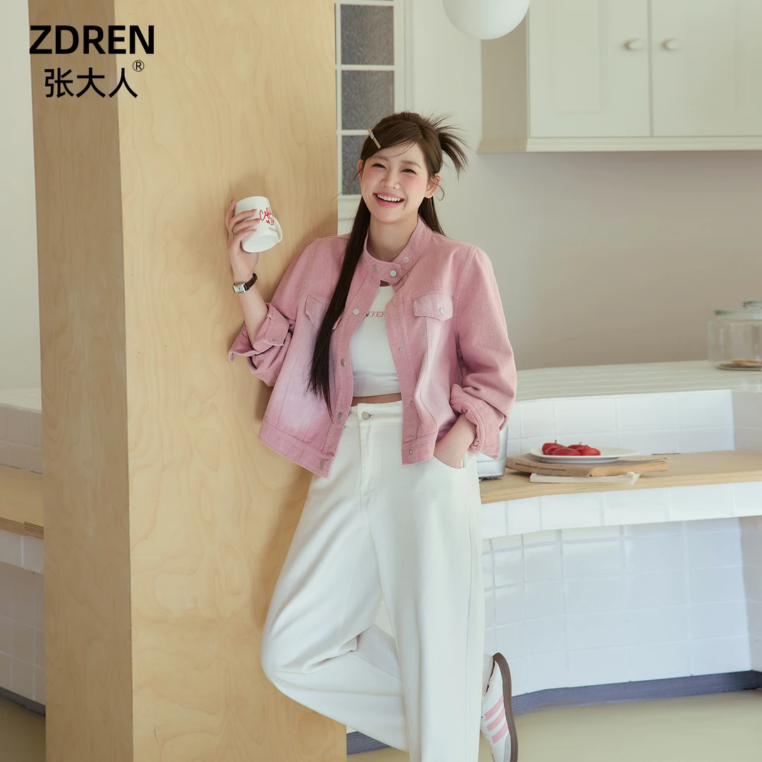张大人【莓果奶霜】大码女装微胖妹妹蜜桃工装外套搭白色牛仔裤