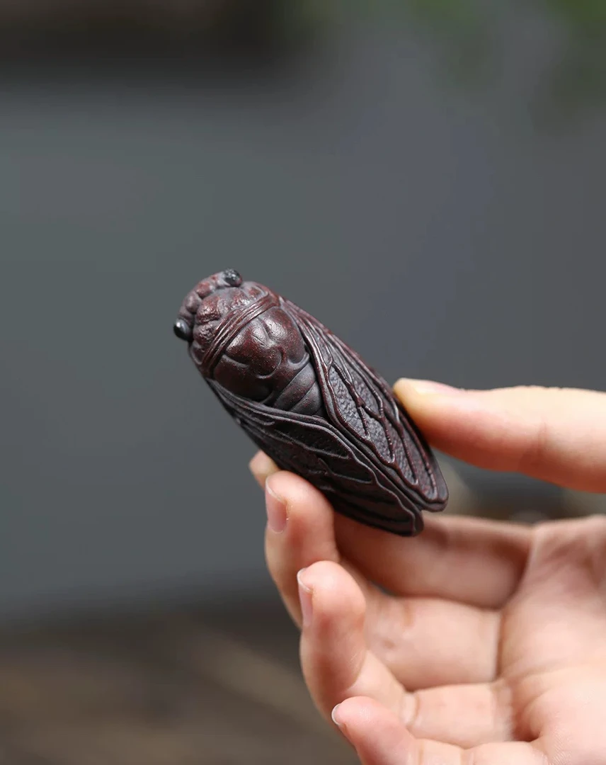 仿真蝉手工紫砂工艺品创意摆件书房办公室玄关桌面茶台装饰品精致