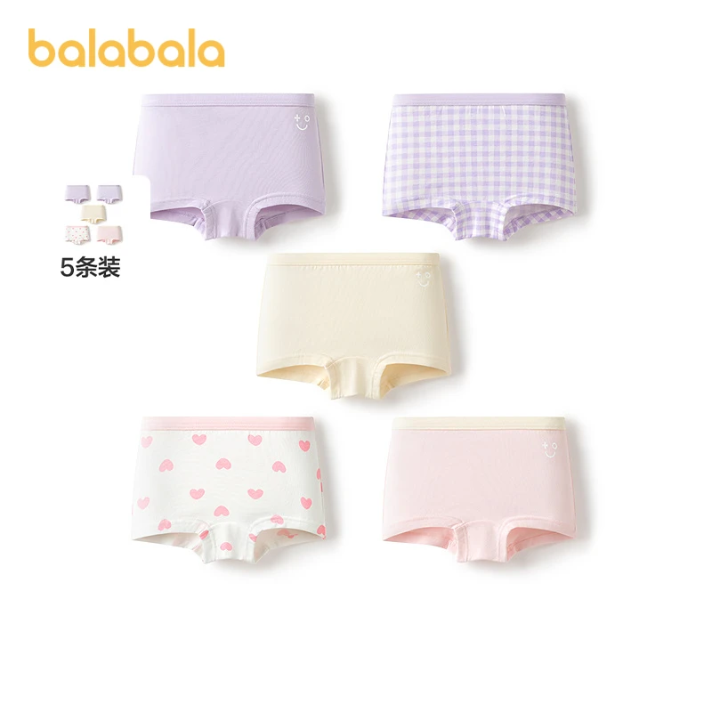 巴拉巴拉儿童内裤棉a类女童平角短裤小童中大童宝宝四角裤五条装