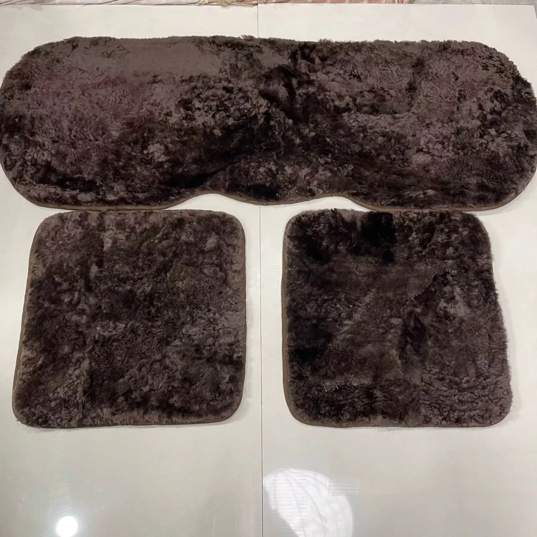 羊羔毛咖色纯羊皮纯羊毛冬季汽车坐垫三件套皮毛一体拼接座垫