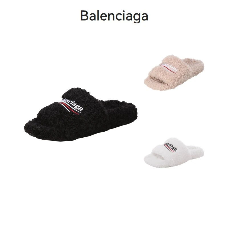 Balenciaga巴黎世家 女士保暖外穿毛绒拖鞋式凉鞋 654261 W2DO1
