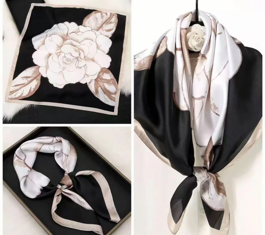 优雅山茶花 丽锦缎 70*70 气质优雅丝巾