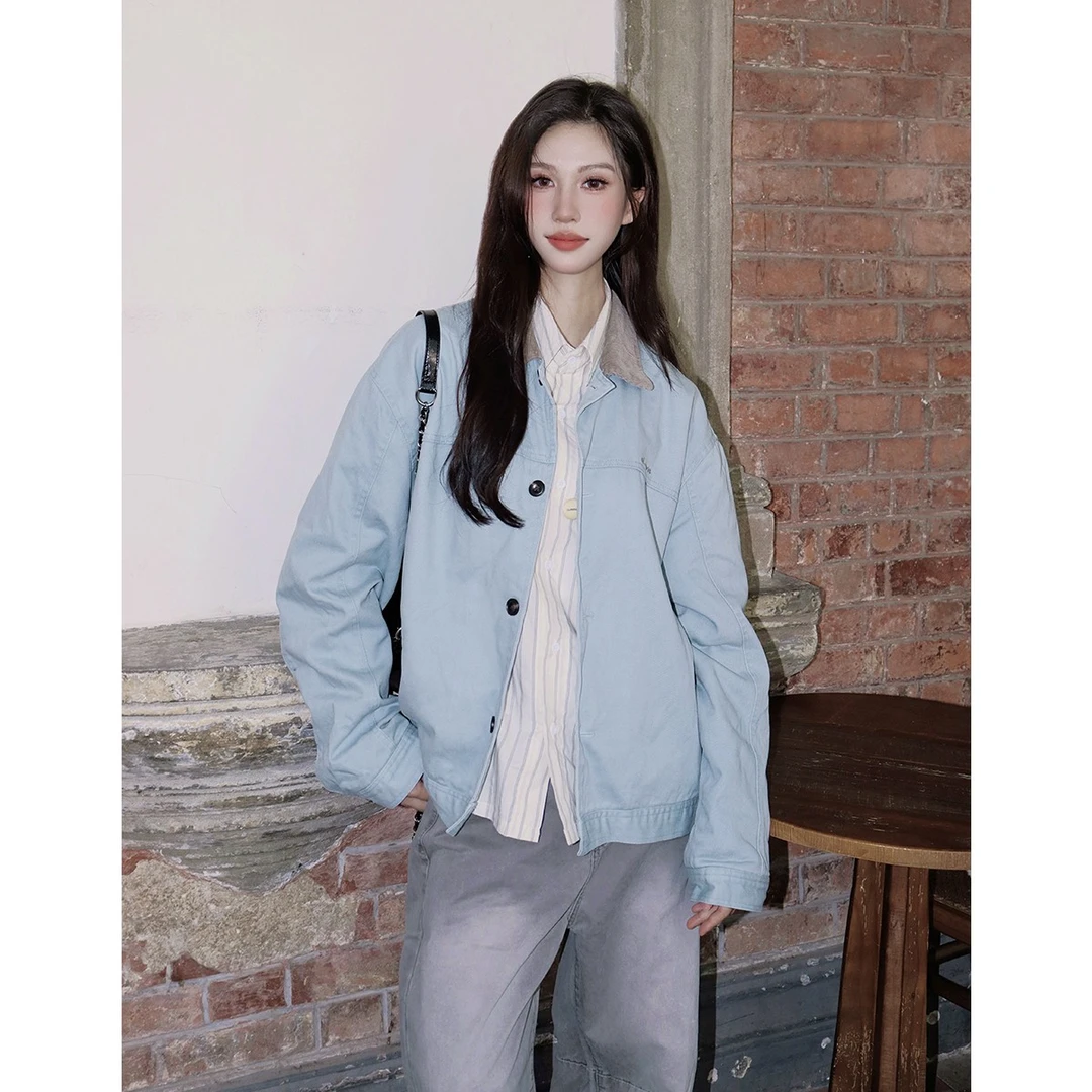 WUR 美式复古撞色翻领底特律宽松工装夹克男女同款cleanfit外套