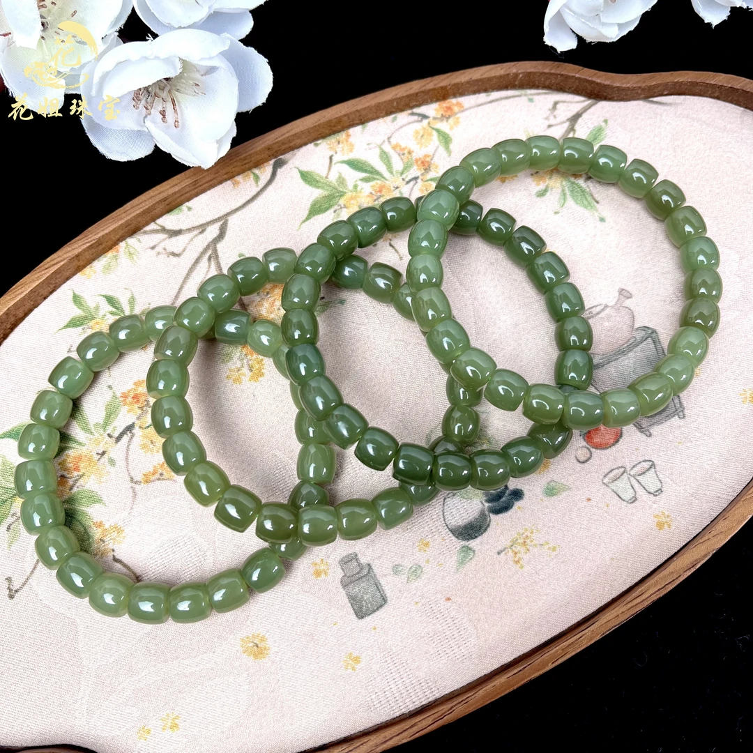 LN41天然和田玉青黄口极致弧直切手串7mm 多样性发其一 百搭