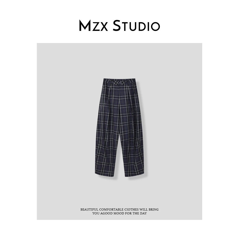 MZX 巴家全棉休闲风洋气格纹弯刀裤长裤KZ8271-S