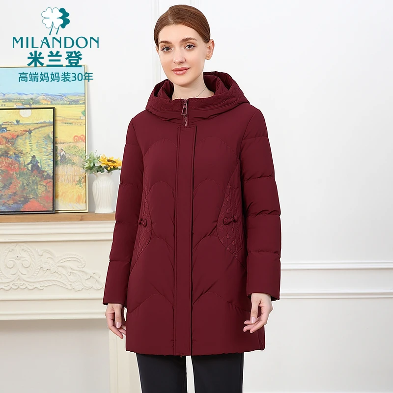 MILANDON/米兰登2025冬季新款连帽女加厚保暖中长款棉衣1Q450112M