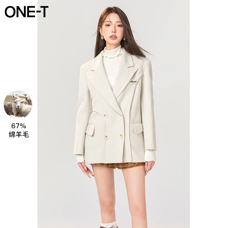 凡兔气质翻领显瘦绵羊毛外套2024冬季新款宽松双面呢大衣女3M604