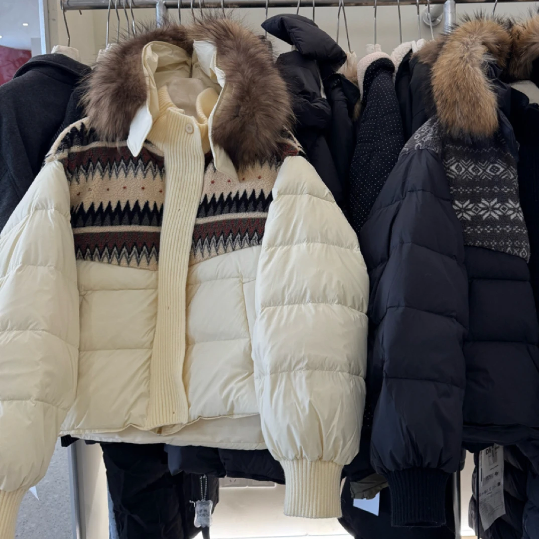 【刘噗噗】专供实体！无同款！北欧费尔岛风针织拼接羽绒服2606