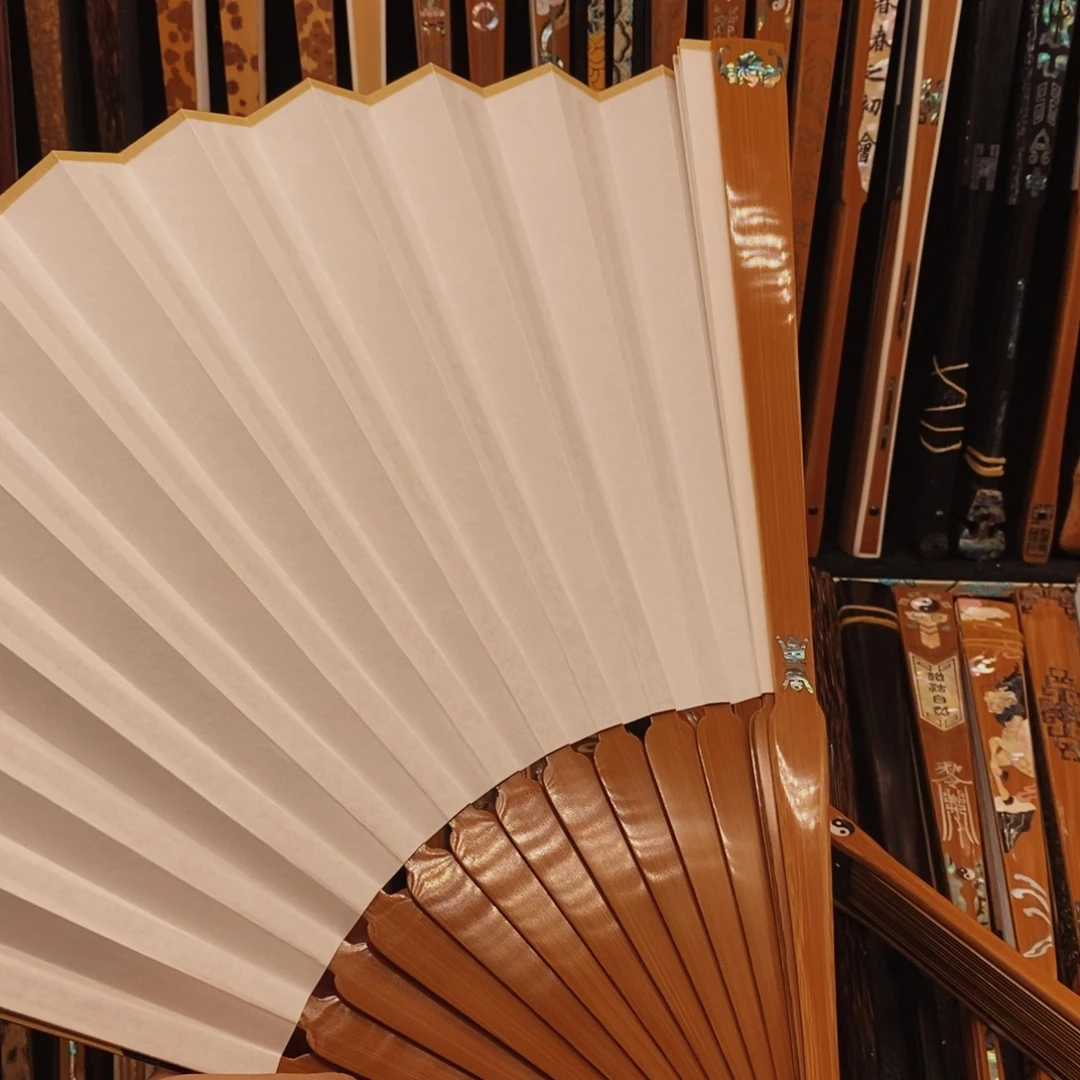 扇子《福寿》老玉竹倒开肩三合青