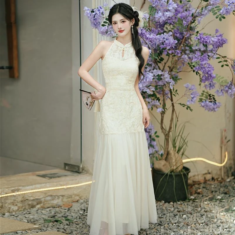 DUCURNO新中式国风连衣裙女夏季2025新款绝美无袖旗袍改良长裙子