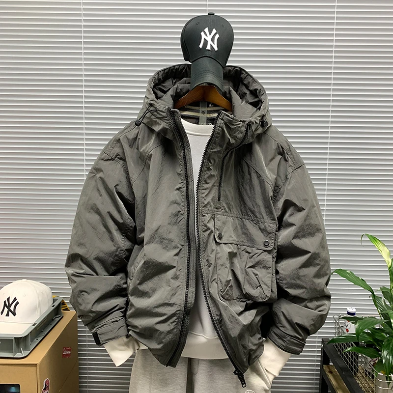 羽绒服外套男工装潮牌连帽防风保暖休闲宽松山系加厚保暖羽绒夹克