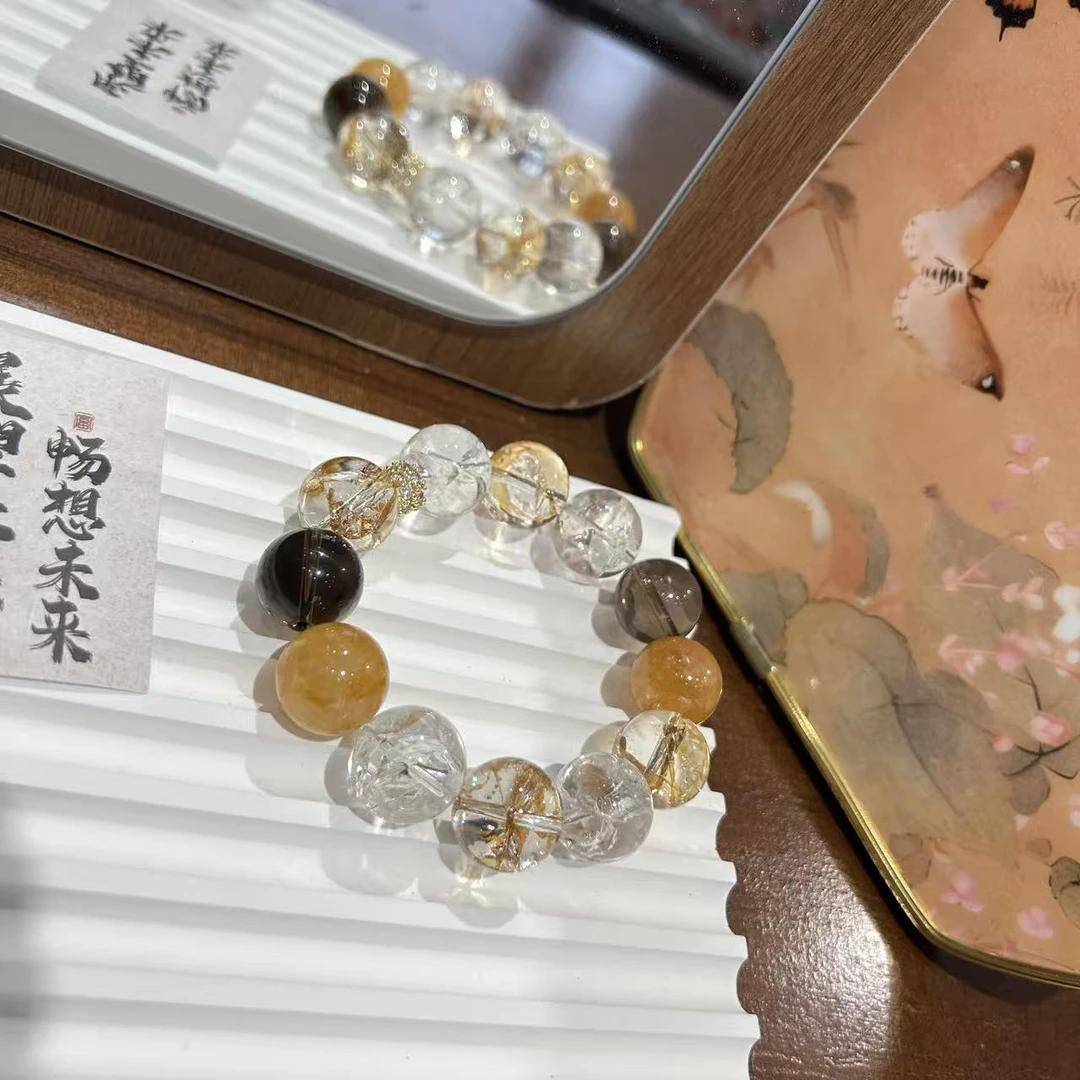 【焦糖可可】黄胶花茶晶金箔diy手串