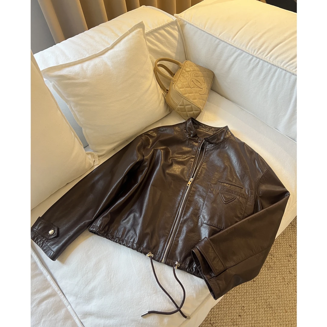 「佐曼ZUOMAN」2025/SS海宁真皮短款绵羊皮立领机车油蜡皮衣夹克