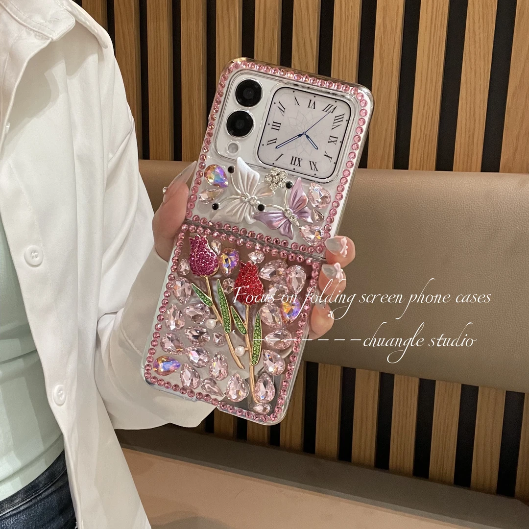 适用于华为novaflip手机壳蝴蝶玫瑰镶钻NOVAFLIP折叠屏高档保护套