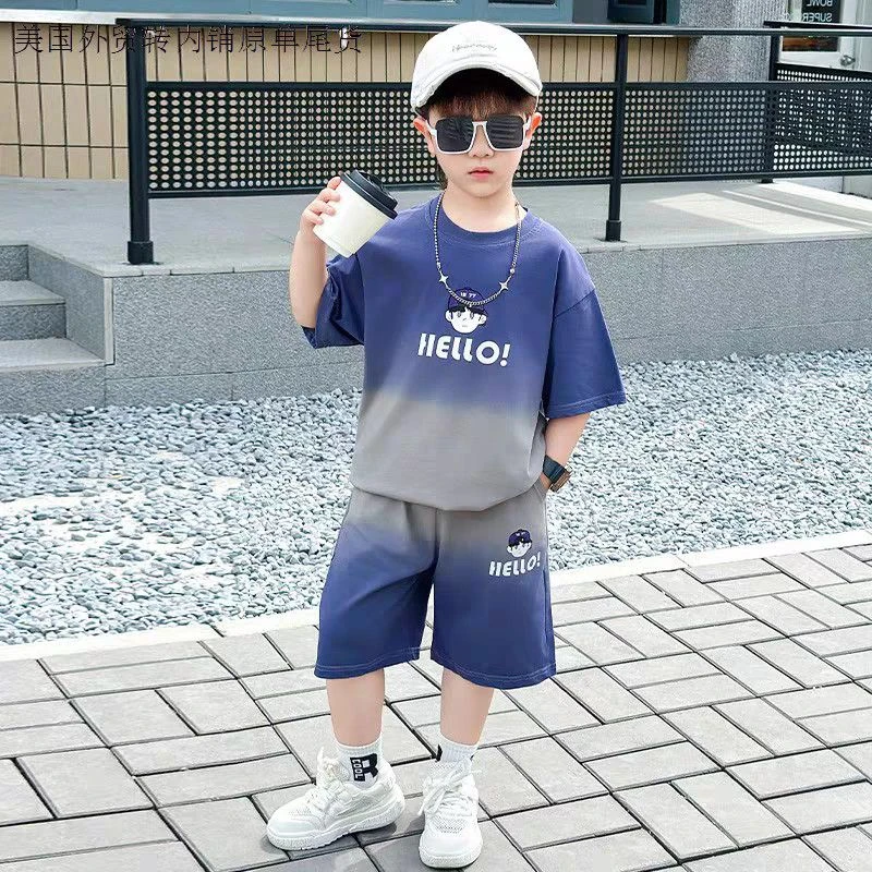 男童夏装套装薄款2025新款儿童男孩夏季短袖运动服帅气时髦渐变色