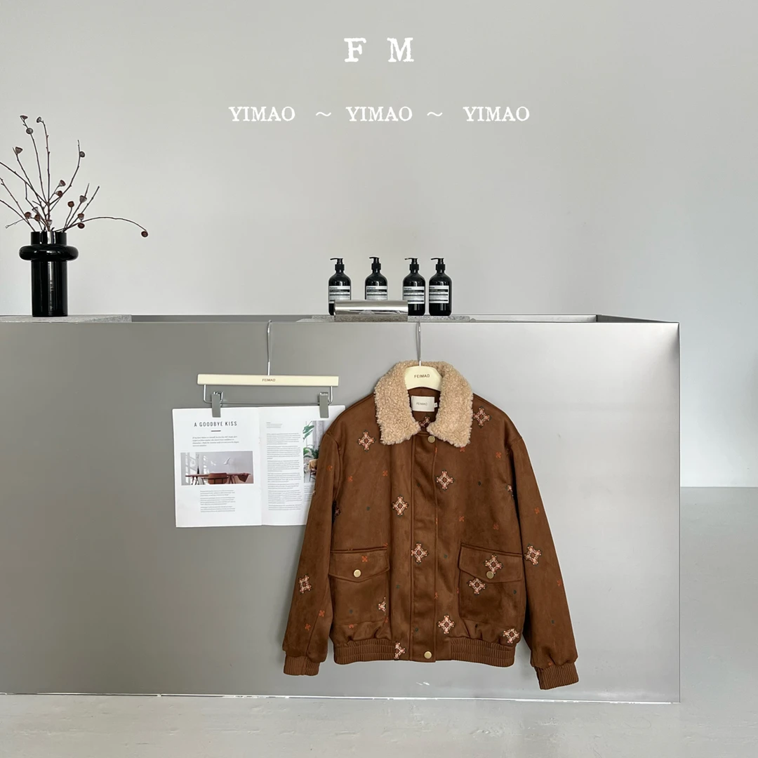 赵小小【焦糖引力】9122 秋季加棉港风拼接翻领拉链宽松刺绣短外套