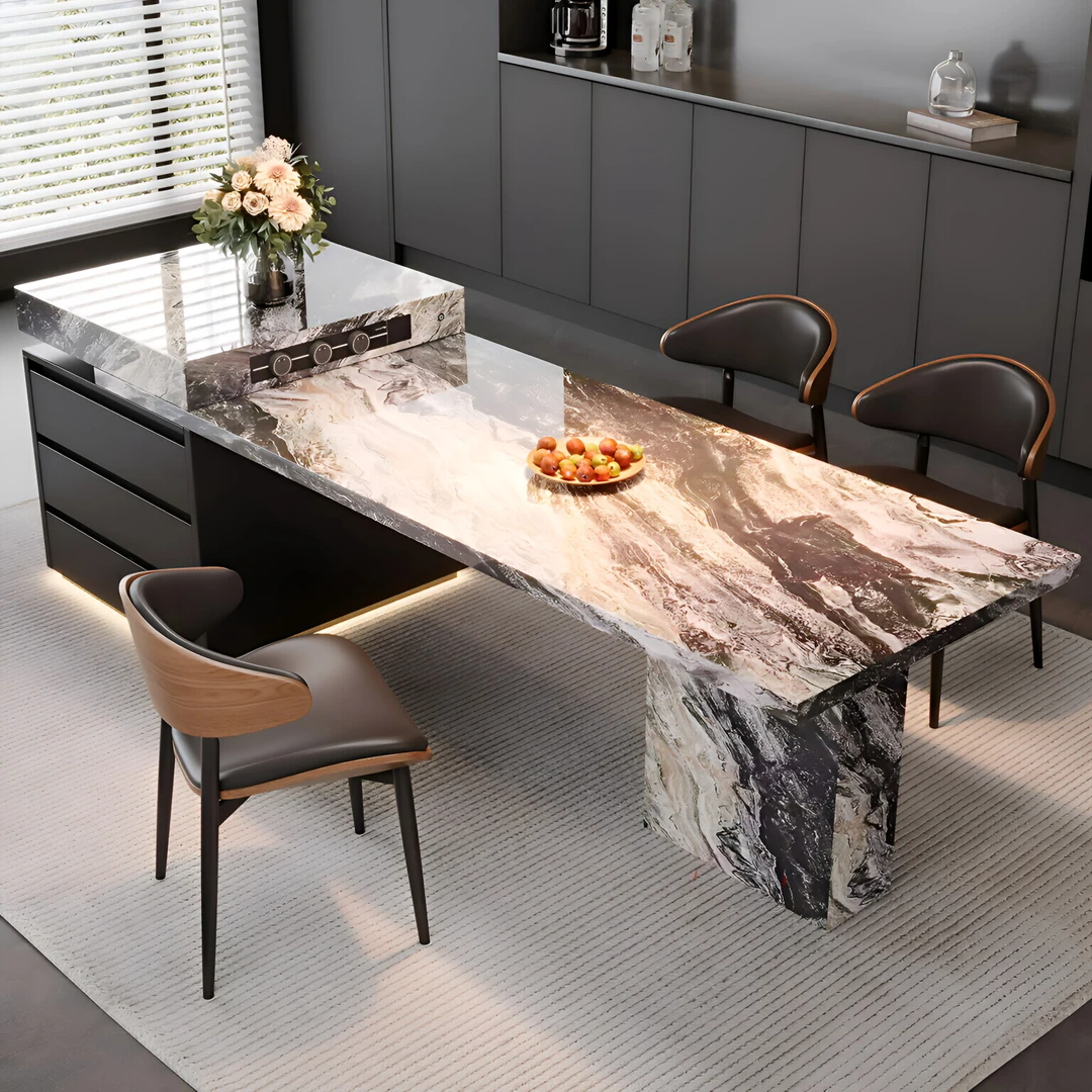 奢石岩板岛台餐桌一体家用可伸缩大别墅意式岛台餐桌一体式可伸缩