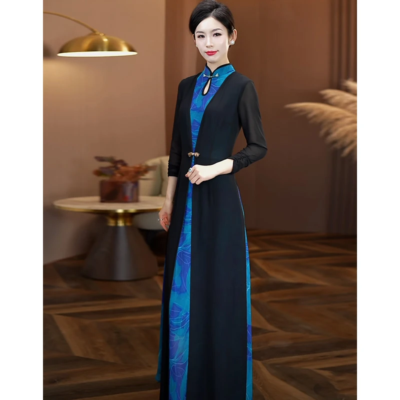 2025春季新款连衣裙女国风新中式大摆长裙优雅时尚长款出游裙子