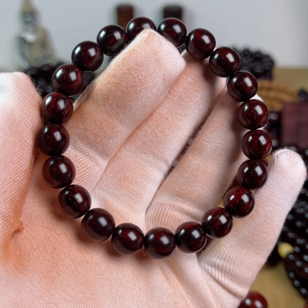 手串/手链小叶紫檀9.9高油润超精工极限弧黑飘红拆房老料