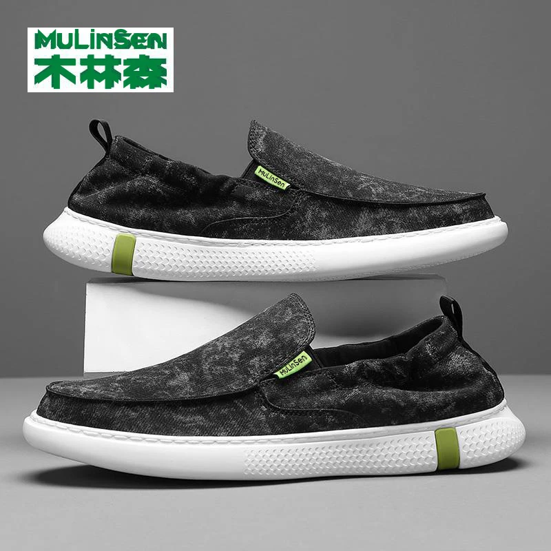木林森鞋子男款雨伞软底秋季轻便冰丝一脚蹬布鞋休闲男帆布鞋男士