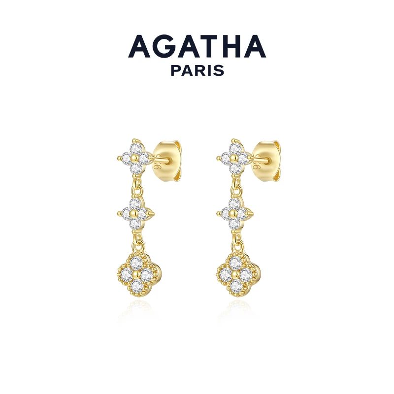 AGATHA 925银耳饰 百搭气质法式四叶花花海彩色耳坠轻奢耳饰D