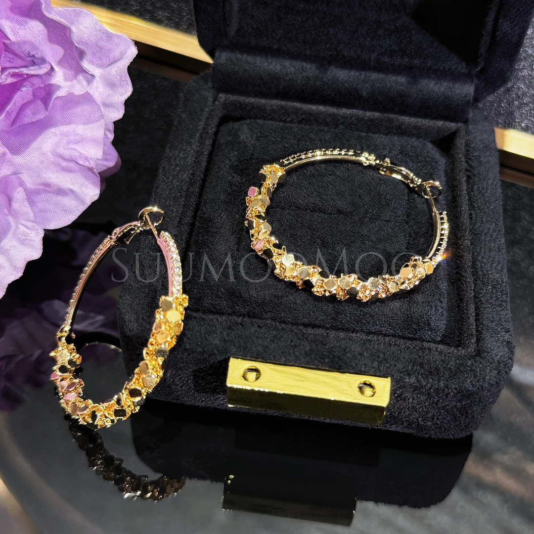 铜合金合成锆石耳饰 法式时尚大圈超闪鳞片耳环 显脸瘦气质款