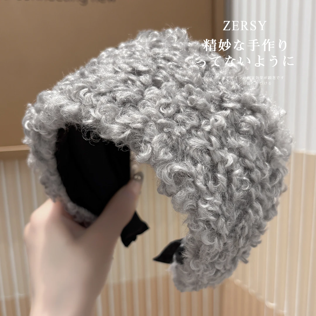 秋冬高颅顶羊羔毛绒加厚发箍女高级感洋气时尚宽边压发卡洗脸头箍