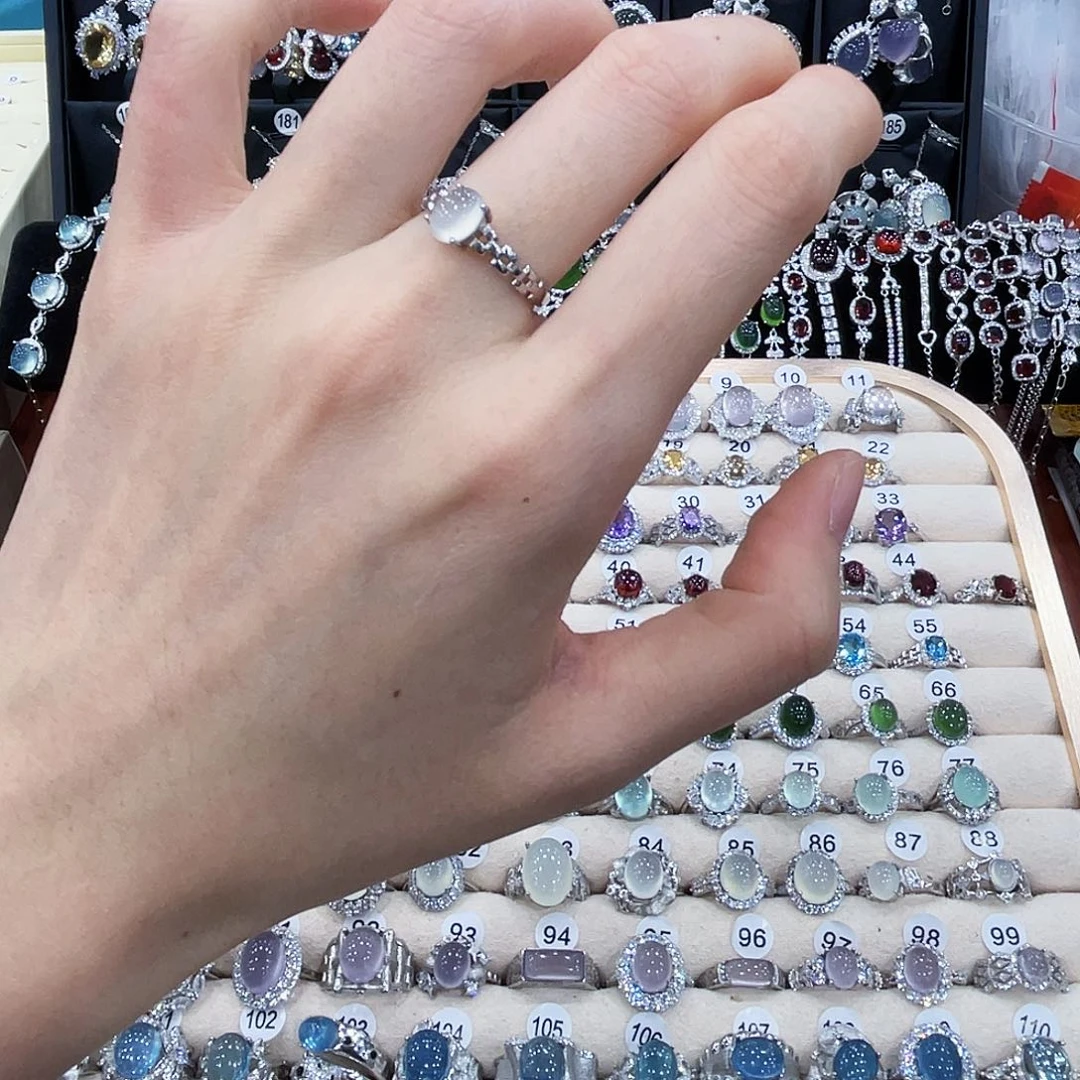 蛇纹石玉银S925镶嵌戒指戒指