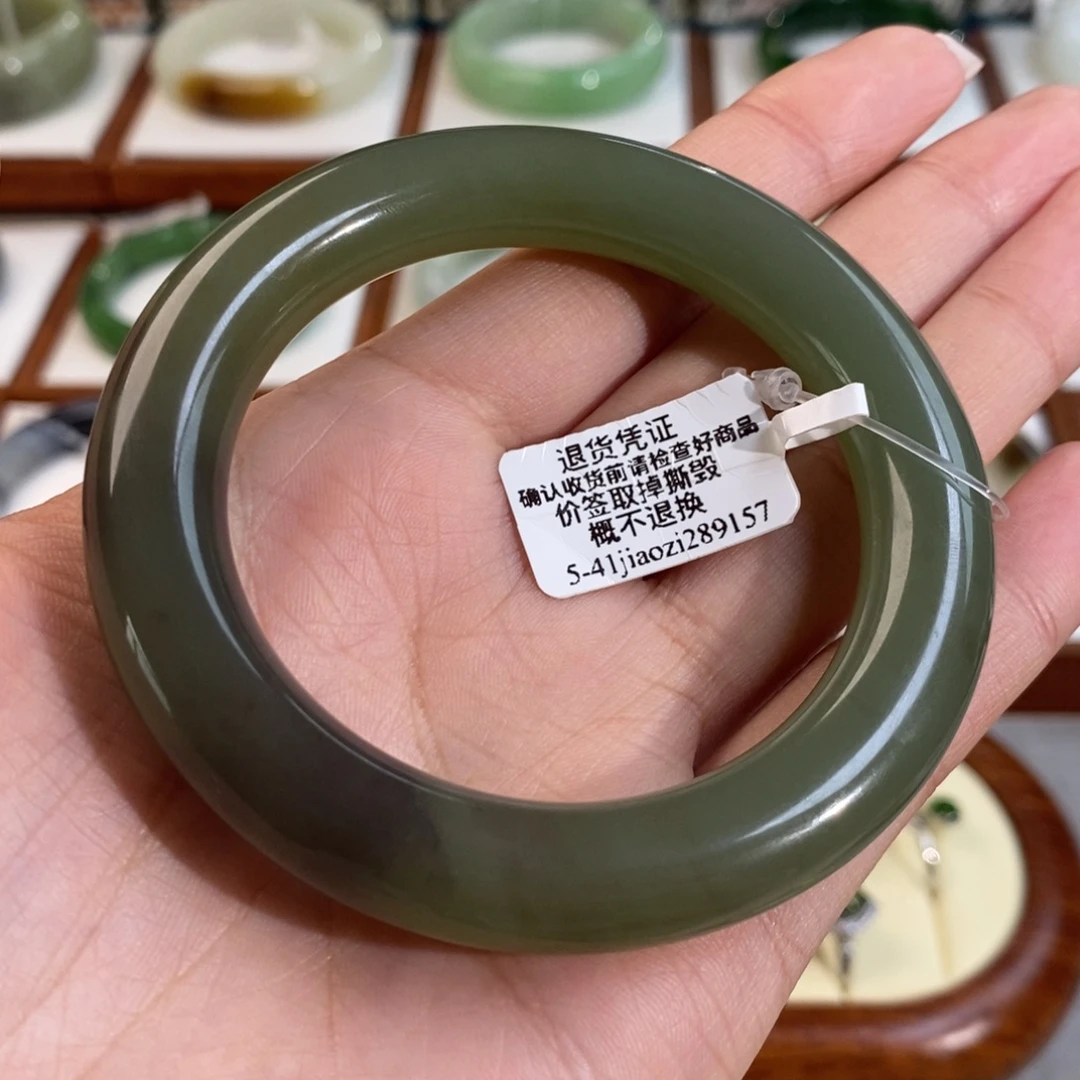 和田玉未镶嵌手镯青海冰底紫晴双色圆条55/56