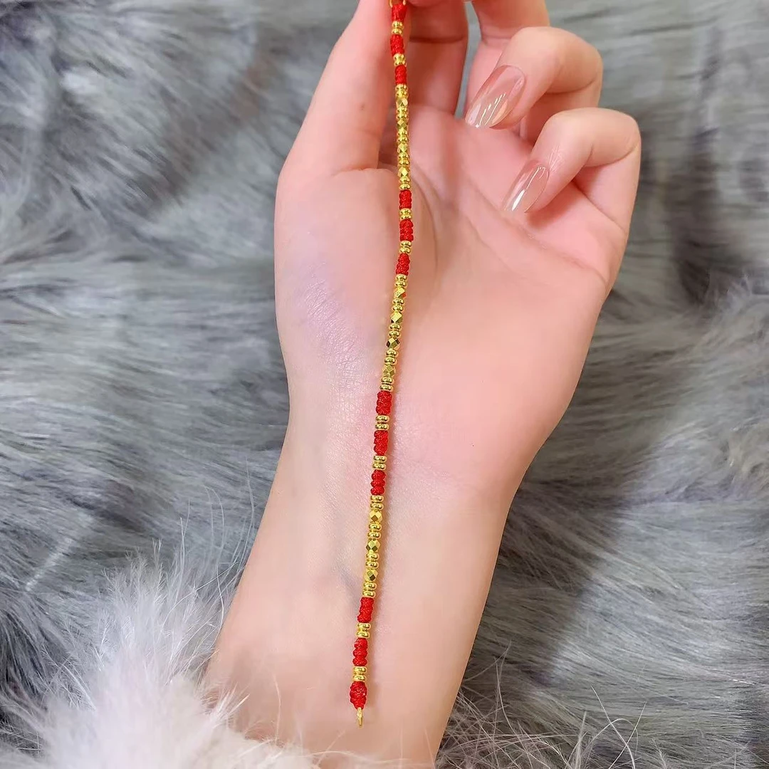 【伟新源】足金999 古法工艺 算盘蹦迪红绳手串4.86克（附加30）