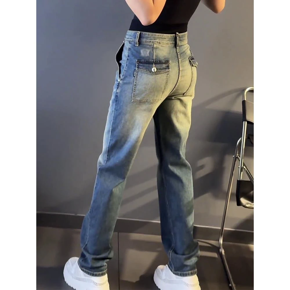 轻奢男装大码潮牌男士2025新款休闲时尚做旧高级感百搭直筒牛仔裤