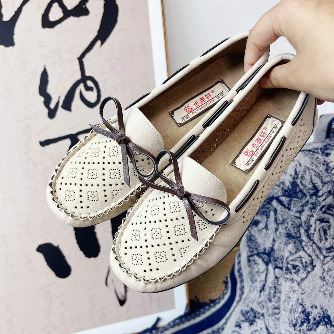 步源轩老北京布鞋2025夏季新款透气镂空一脚蹬轻便软底舒适豆豆鞋