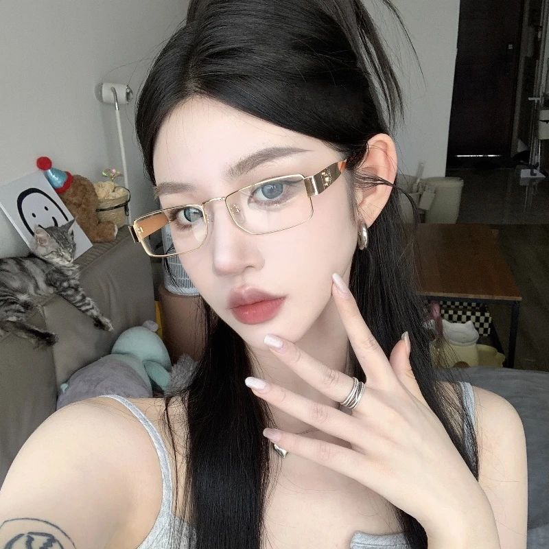 韩版金属银色方框素颜眼镜框可配度数近视女款防蓝光平光镜高智感