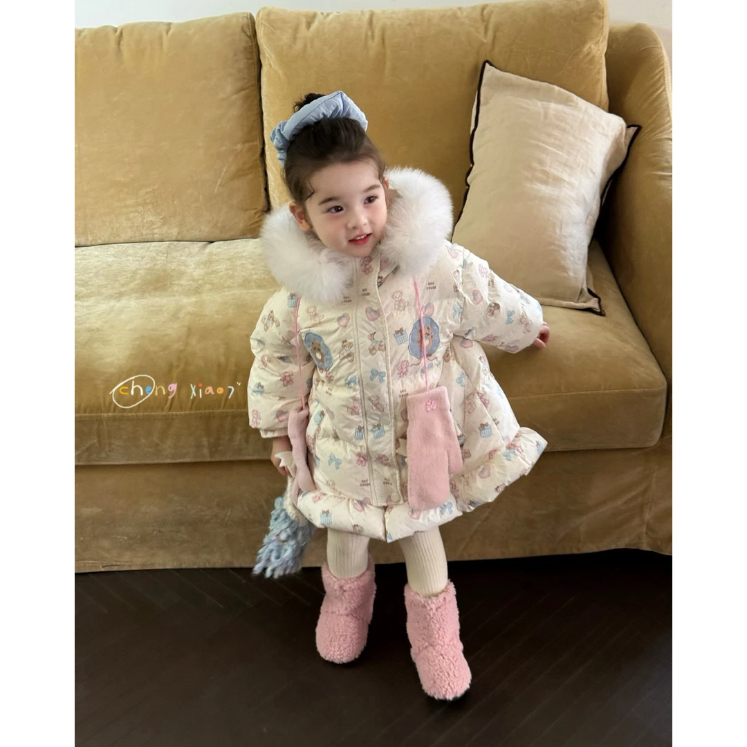 橙小七现货正品冬款超可爱公主风碎花中长款羽·绒服汉服女宝55519