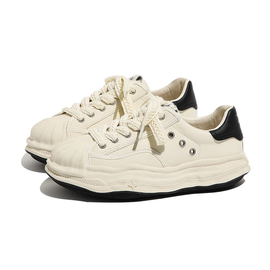 首谷shougu春季新款复古小众贝壳头溶解板鞋女百搭厚底增高小白鞋