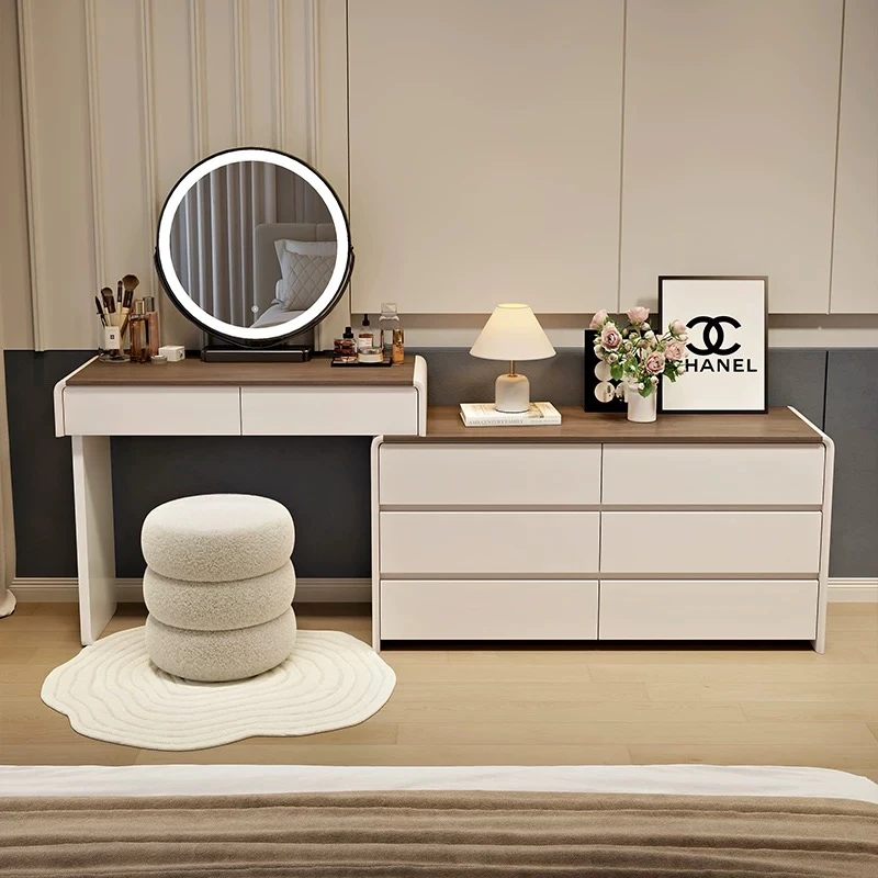 法式现代简约轻奢全实木烤漆梳妆台斗柜一体可伸缩家用主卧