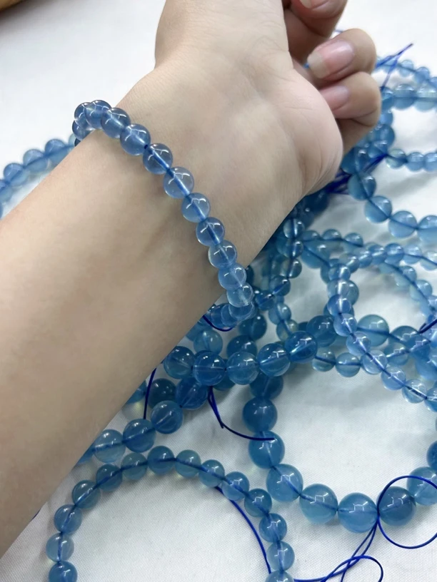 天然辰砂天然辰砂天然海蓝宝手串海洋蓝女生必备手链