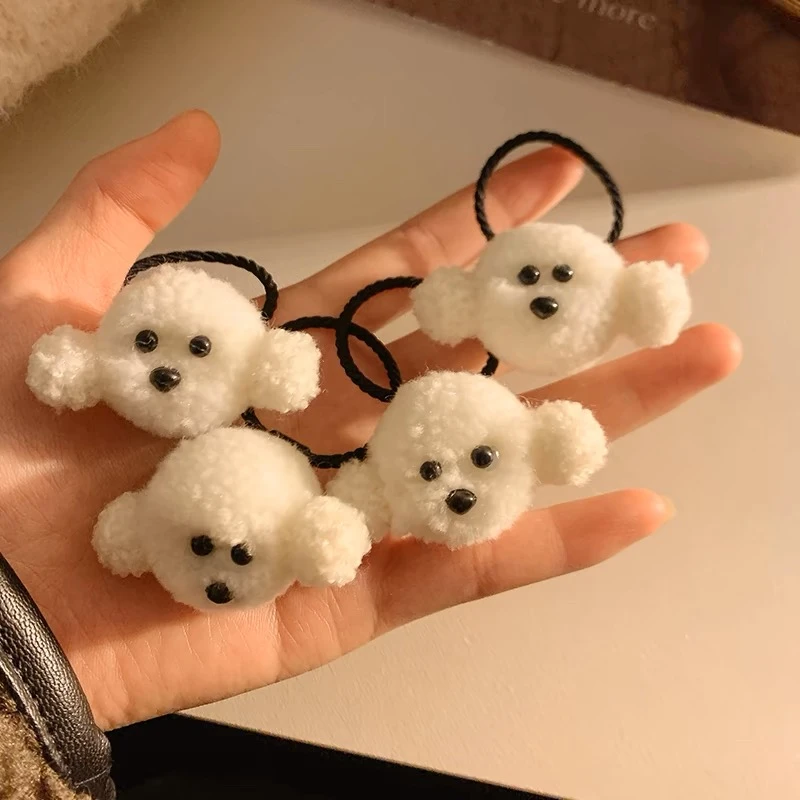 2个装～可爱白色小狗发圈毛茸茸少女心发绳小皮筋耐用头饰秋冬A789