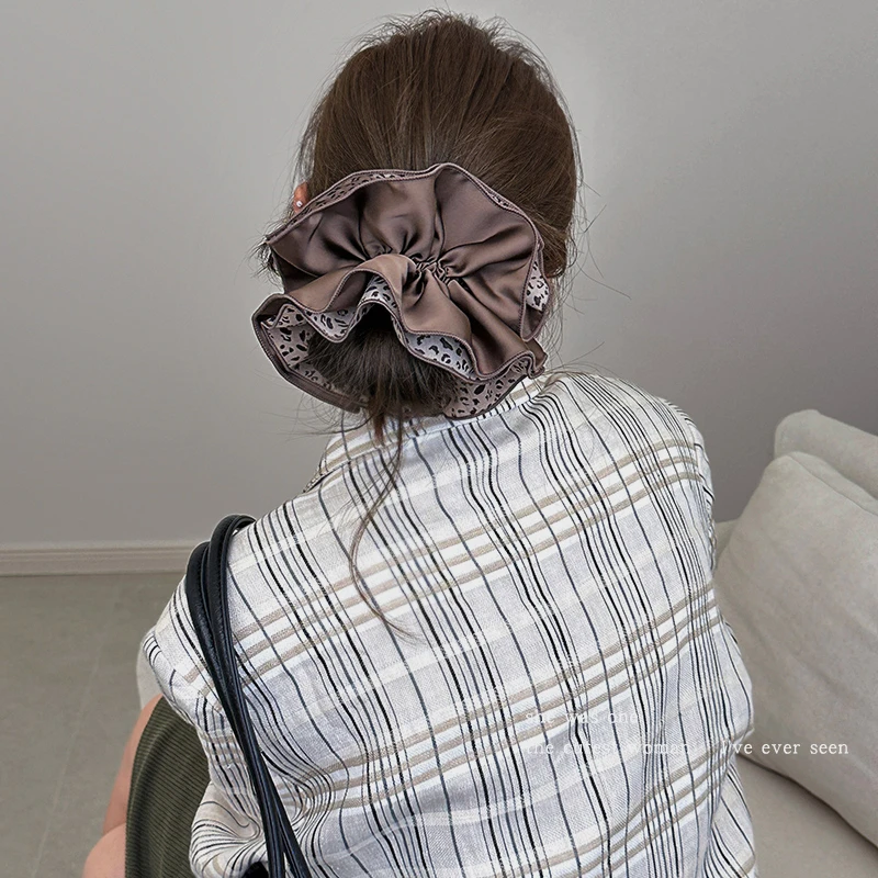 咖色豹纹大肠发圈女款扎低马尾头花头饰发饰2025新款头绳发绳皮筋