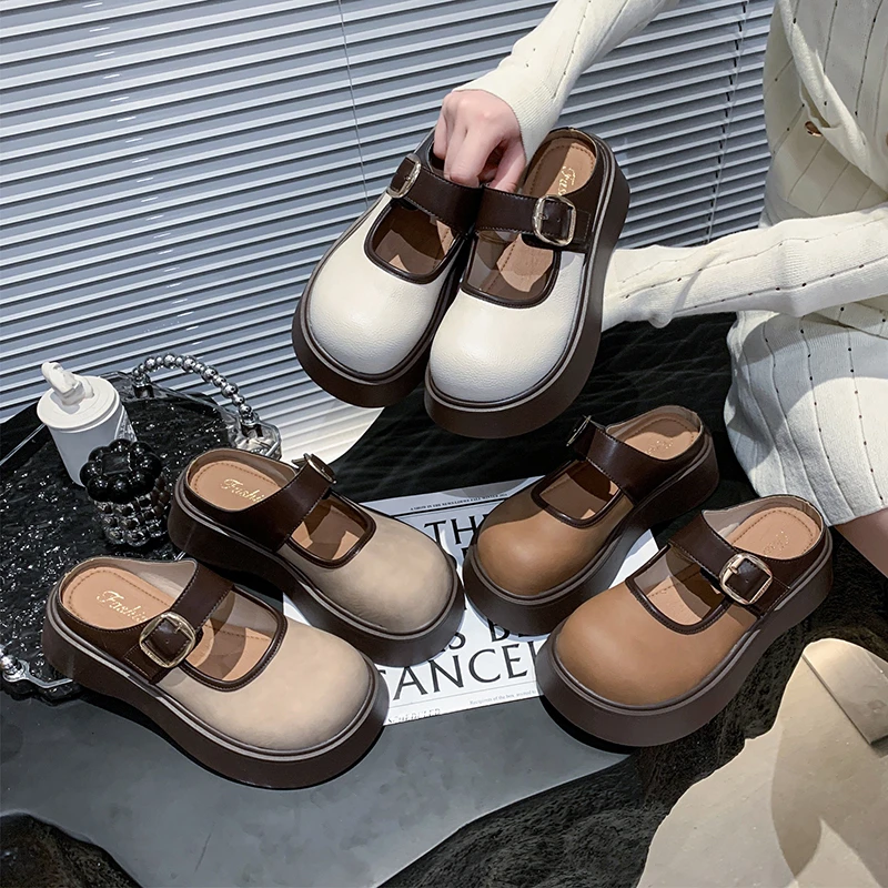 厚底法式外穿拖鞋勃肯半托女2025爆款春夏软底包头增高单鞋女鞋