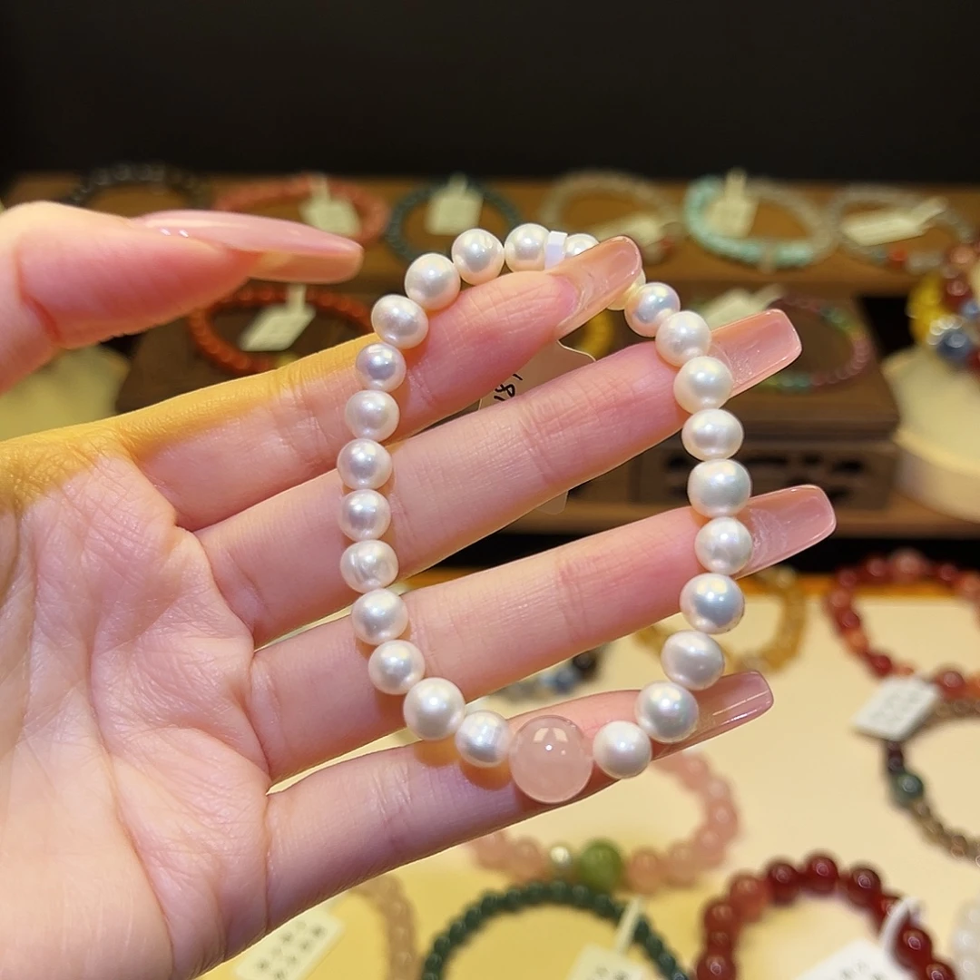 水晶手串银S925镀金镶嵌珍珠2111