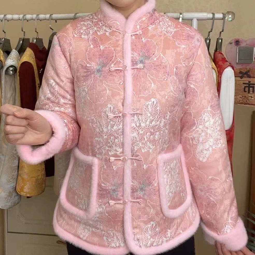 彩色毛边德芙绒提花唐装外套