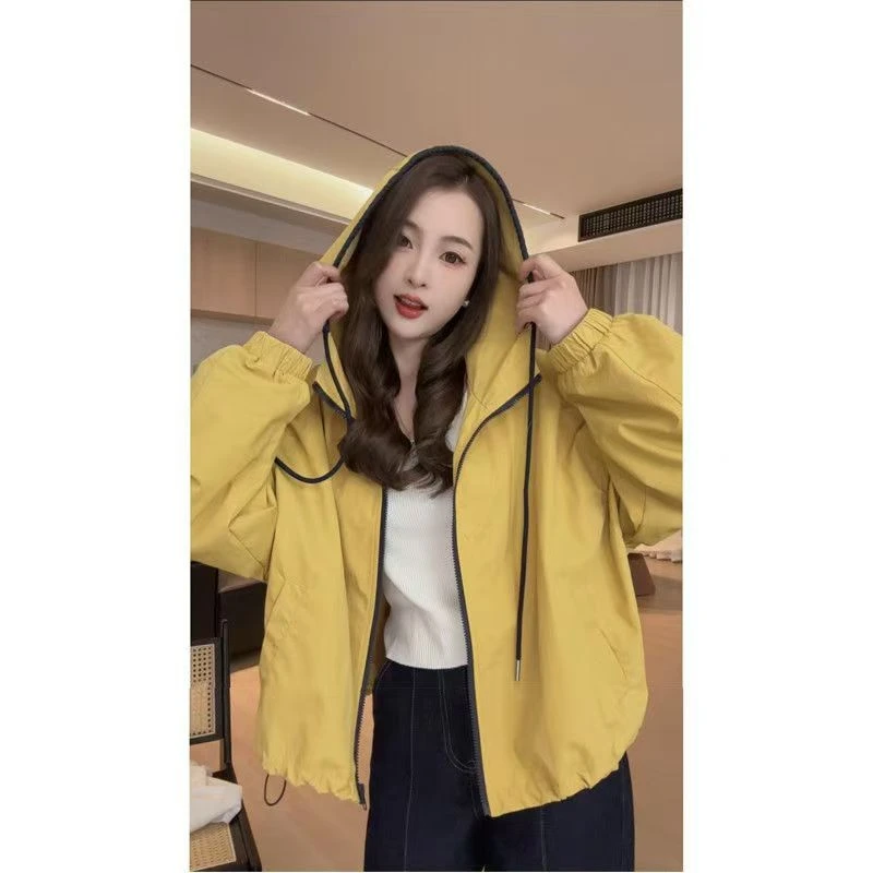 欧洲站2025春秋季宽松显瘦休闲百搭连帽外套女韩版时尚短款