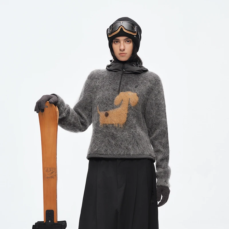 半圆粗针马海毛纱线[复古]2025冬绵羊毛混纺连帽毛衣D51001142