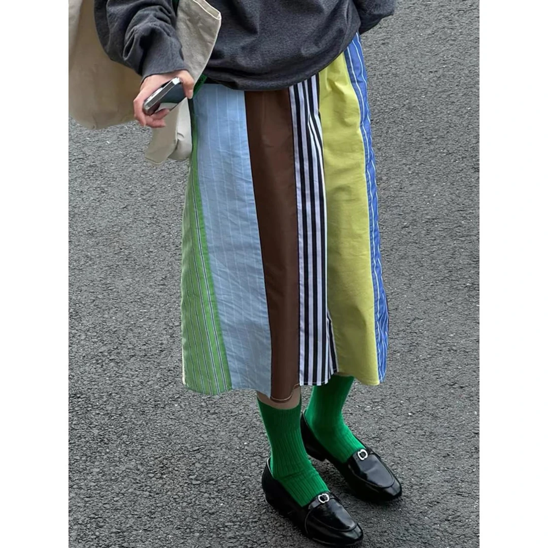 牛X货 巨炸裂！条纹印花撞色半身裙女夏高腰显瘦气质百搭时尚长裙